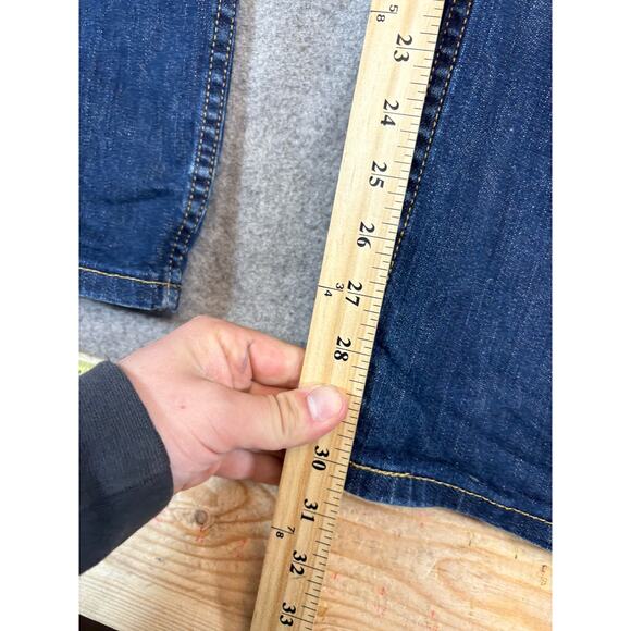 Levis 513 Denim Slim Straight Jeans Mens 35x30 Blue Dark Wash Red Tab Faded - Picture 7 of 9